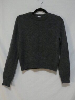 Mango MNG Charcoal Grey Fine Knit Crewneck Sweater Crop Top - Size XS